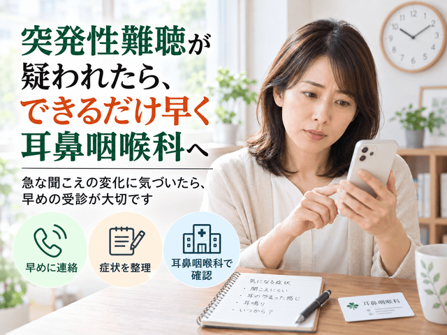 1.突発性難聴が疑われたら、できるだけ早く耳鼻咽喉科へ