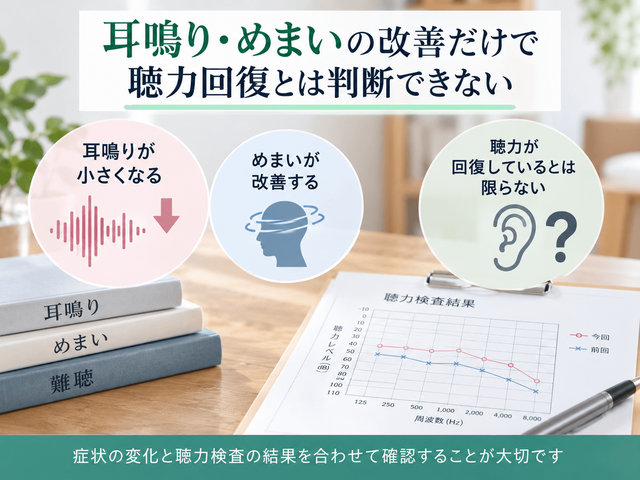 2.耳鳴り・めまいの改善だけで聴力回復とは判断できない