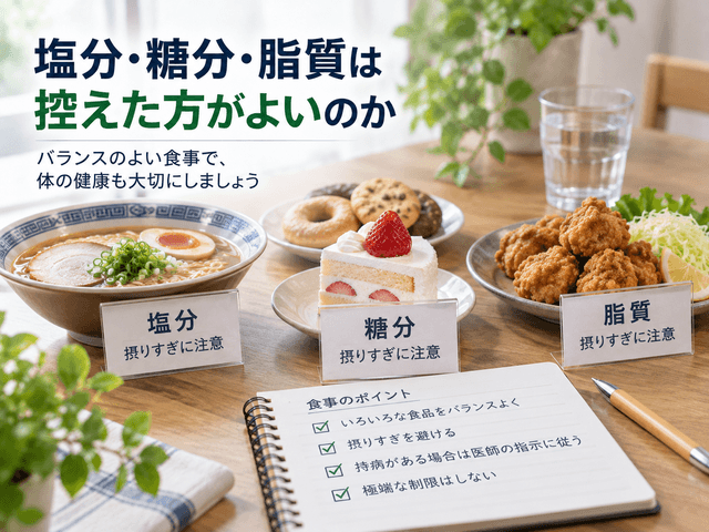 2.塩分・糖分・脂質は控えた方がよいのか