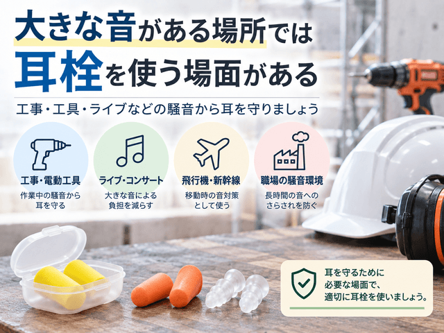 5.大きな音がある場所では耳栓を使う場面がある