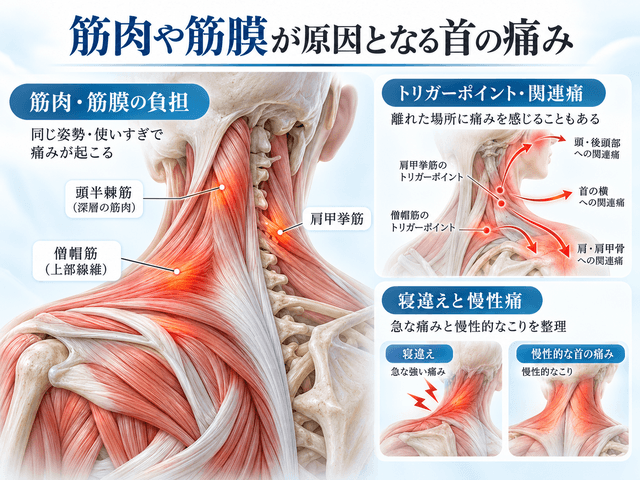 2.筋肉や筋膜が原因となる首の痛み